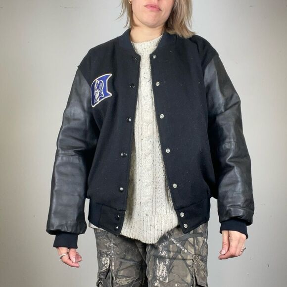 Duke Vintage Varsity Reversible Jacket W/ Leather Sleeves - Picture 1 of 5
